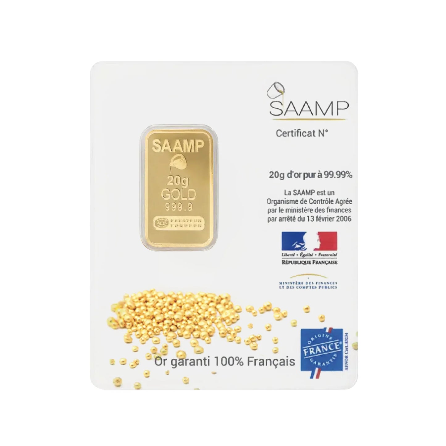 Lingot or 20g 999,9 ‰ - SAAMP